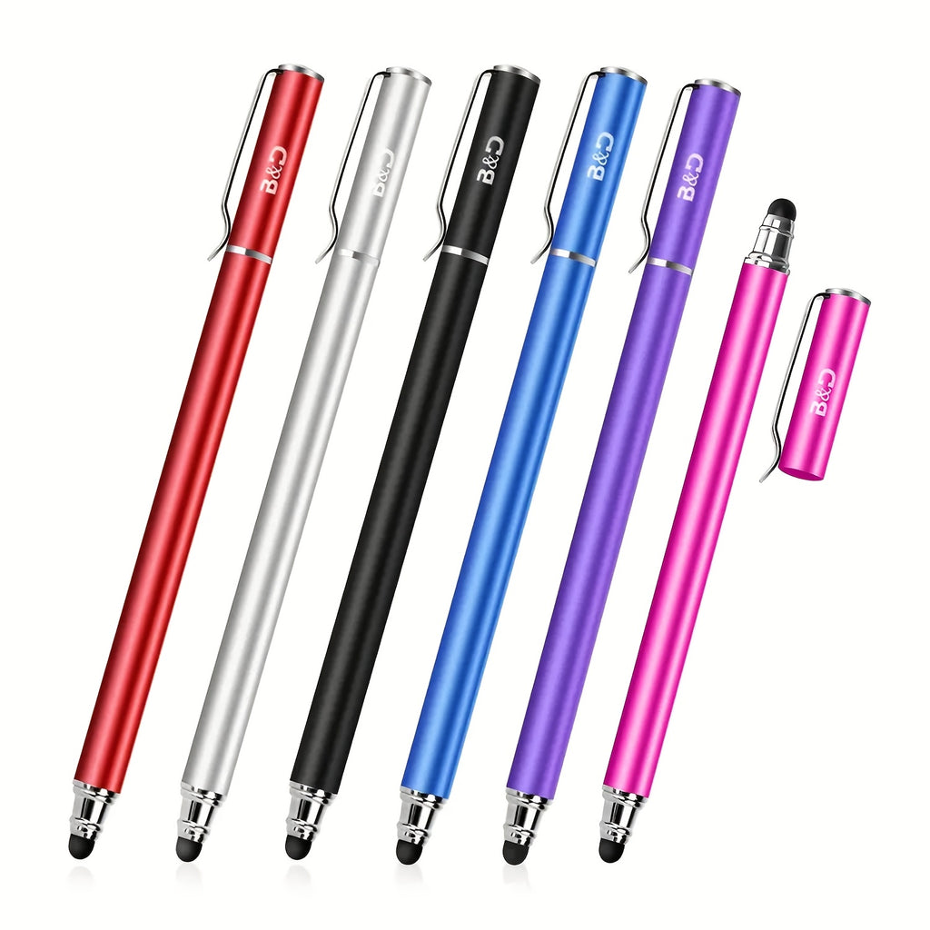 [6pcs 2-in-1 Stylus Set] MEKO 6pcs 2-in-1 Capacitive Stylus/Styli with 30 Extra Replaceable Soft Rubber Tips | Universal Touch Screen Pen for All Tablets/Cell Phones | July 4th Gifts