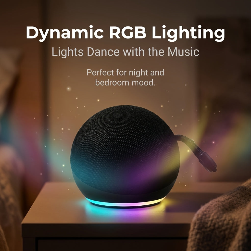 Spherical 5Th Gen Alexa Dot Smart Speaker with RGB LED Light, Wireless Subwoofer, TWS Connection, And Portable Base
