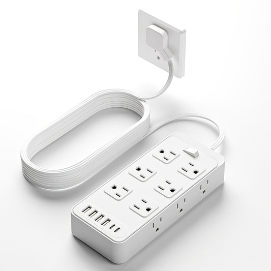 Compact Power Strip Surge Protector, 18in 1 Charging Station, with 12 AC Outlets and 6 USB Charging Ports (4 USB A & 2 USB C), Flat Plug, 5ft PVC Extension Cord, Fire-Resistant Suitable for Home, Office And Travel