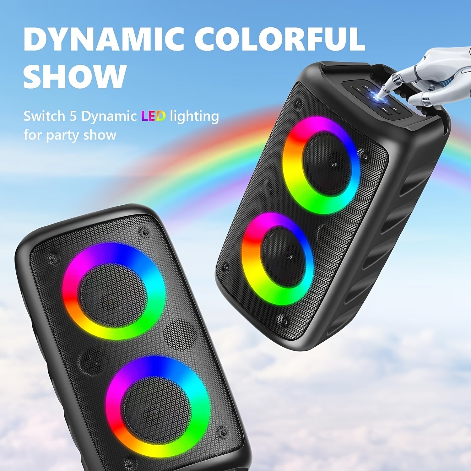 Bluetooth speaker, wireless speaker, karaoke machine with 1 wired microphone or 1 wired microphone+1 wireless microphone, adult portable speaker, PA system with LED lights singing karaoke speaker, supports TF card/USB, AUX input, TWS suitable