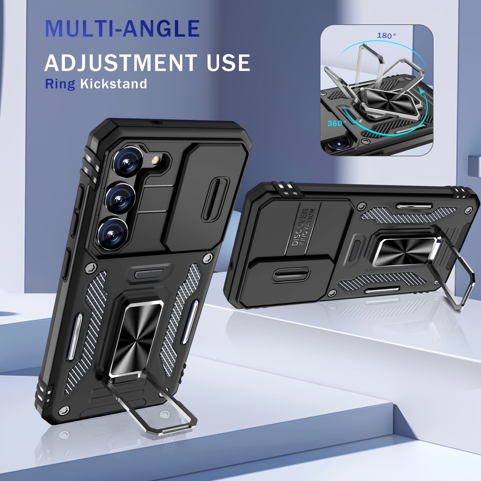 [Shockproof Magnetic Case] Phone Case - Suitable for Samsung Galaxy S24FE S23FE S22 S21FE Ultra A55 A54 A35 A34 A25 A24 A16 A15 A14 A06 A05 A05S 5G Series Heavy Duty Shockproof Magnetic 360° Rotating Ring Bracket Phone Case with Lens Sliding Window Protec