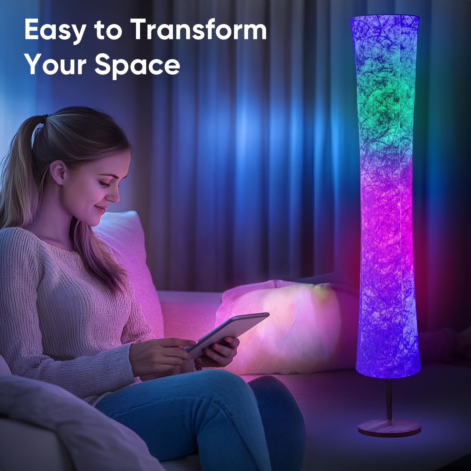 1/2pcs Led Smart Floor Lamp, E-Sport Room Lamp, with 16 Million Colors And Scene Modes, Music Sync And White Fabric Shade, Smart Floor Lamp, Standing Lamp for Living/Game Room Bedroom, with App/Remote Control