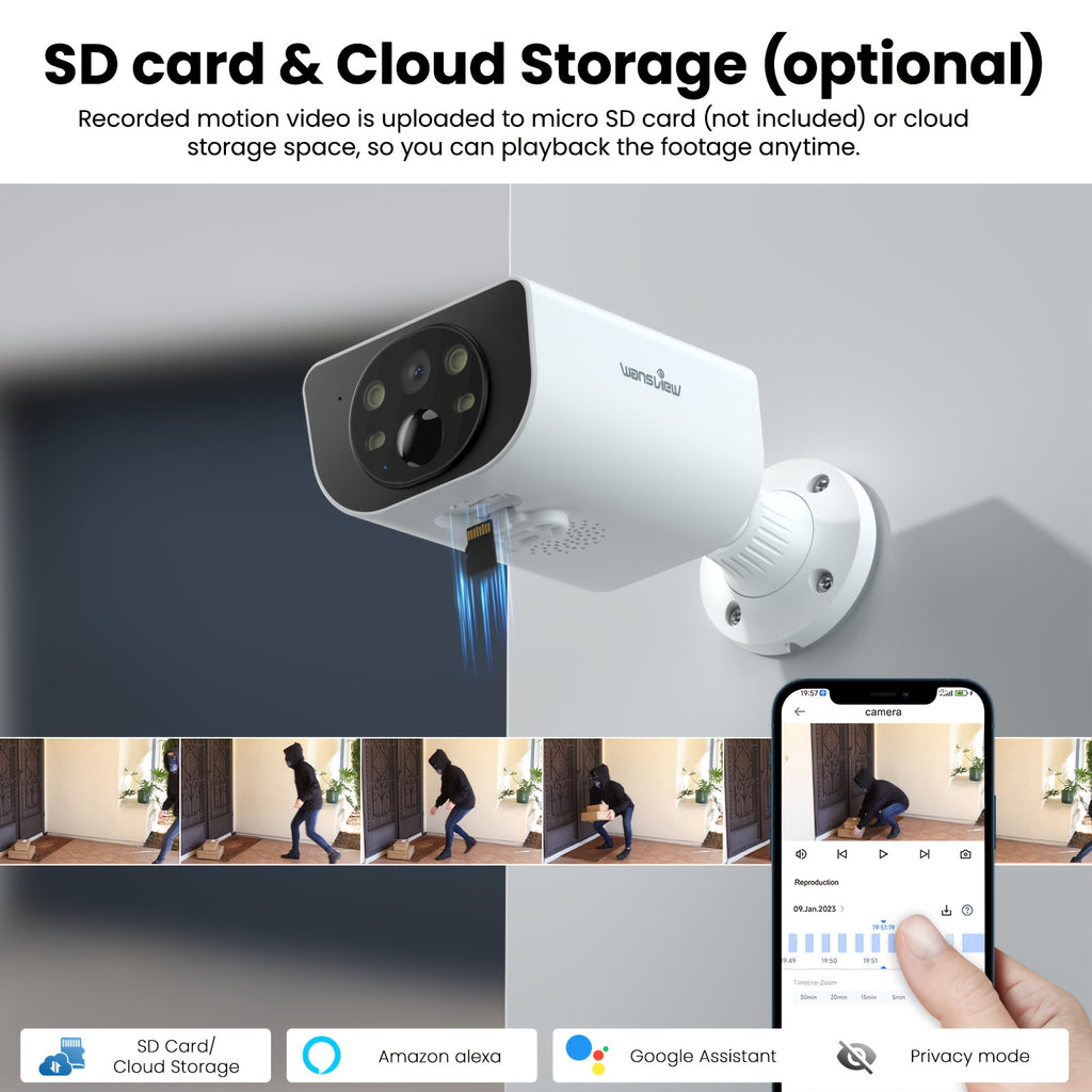 Wansview Solar Security Camera Outdoor, Wireless Security Camera, 2K HD Resolution, Color Night Vision, Two-Way-Audio, Motion Detection, SD Card/Cloud Storage, Compatible with Alexa/Google Home, 1/2/3/4 Solar Cam & 1pc Battery Camera