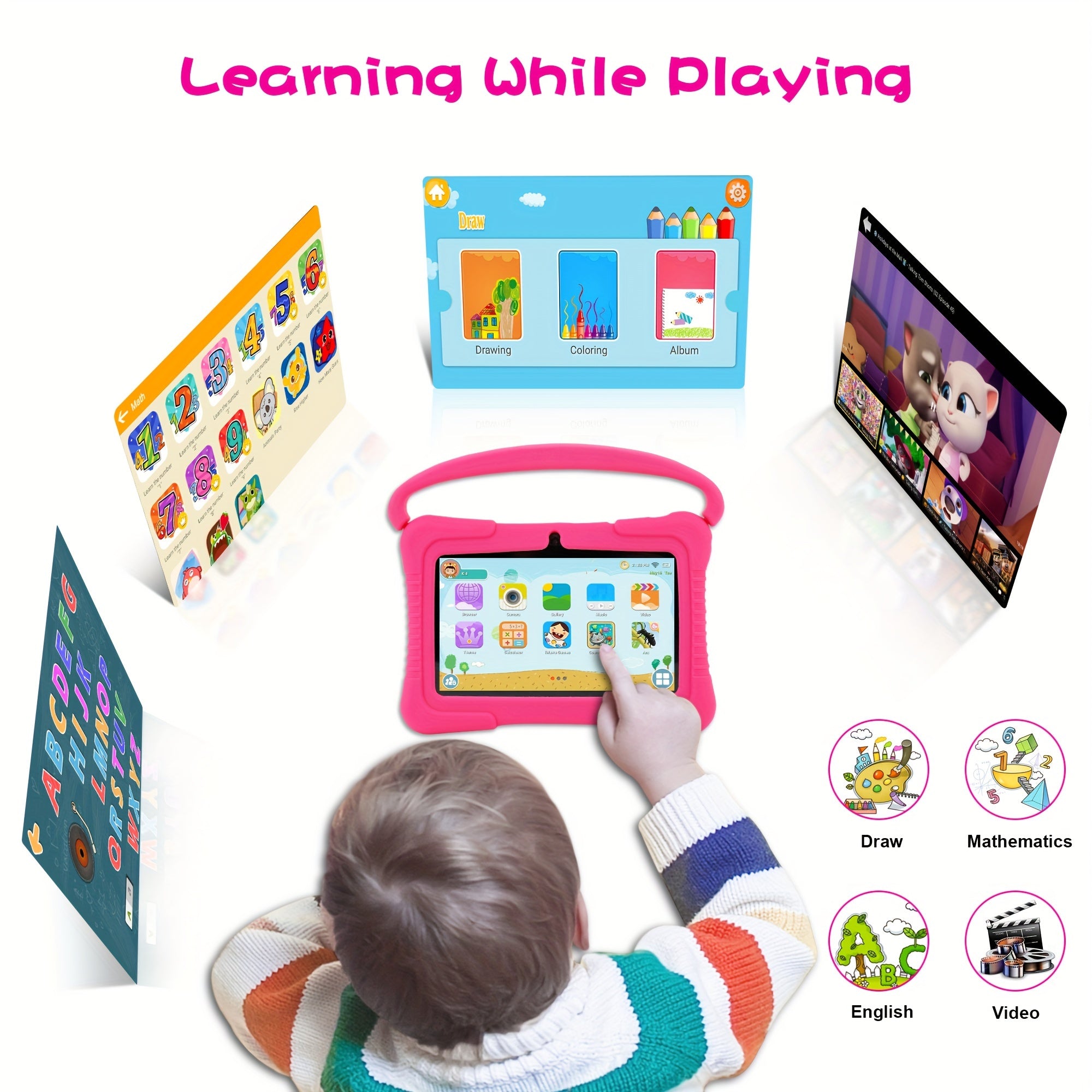 [Android Tablet] Veidoo 7-Inch Kids Tablet, 1GB RAM 16GB ROM / 2GB RAM + 32GB ROM, Eye-Protection Screen, WiFi, Dual Cameras, Educational Games, Parental Control App, Android Tablet With Drop-Proof Silicone Case (Pink)