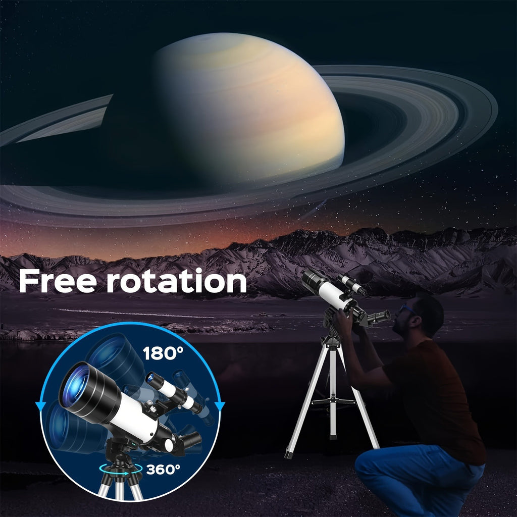 150X telescope, 70mm aperture telescope, suitable for adults, portable astronomical telescope, with tripod phone holder, eyepiece, Barlow lens, perfect for big viewing nature, education, and exploration. It is the best Christmas gift for family members an