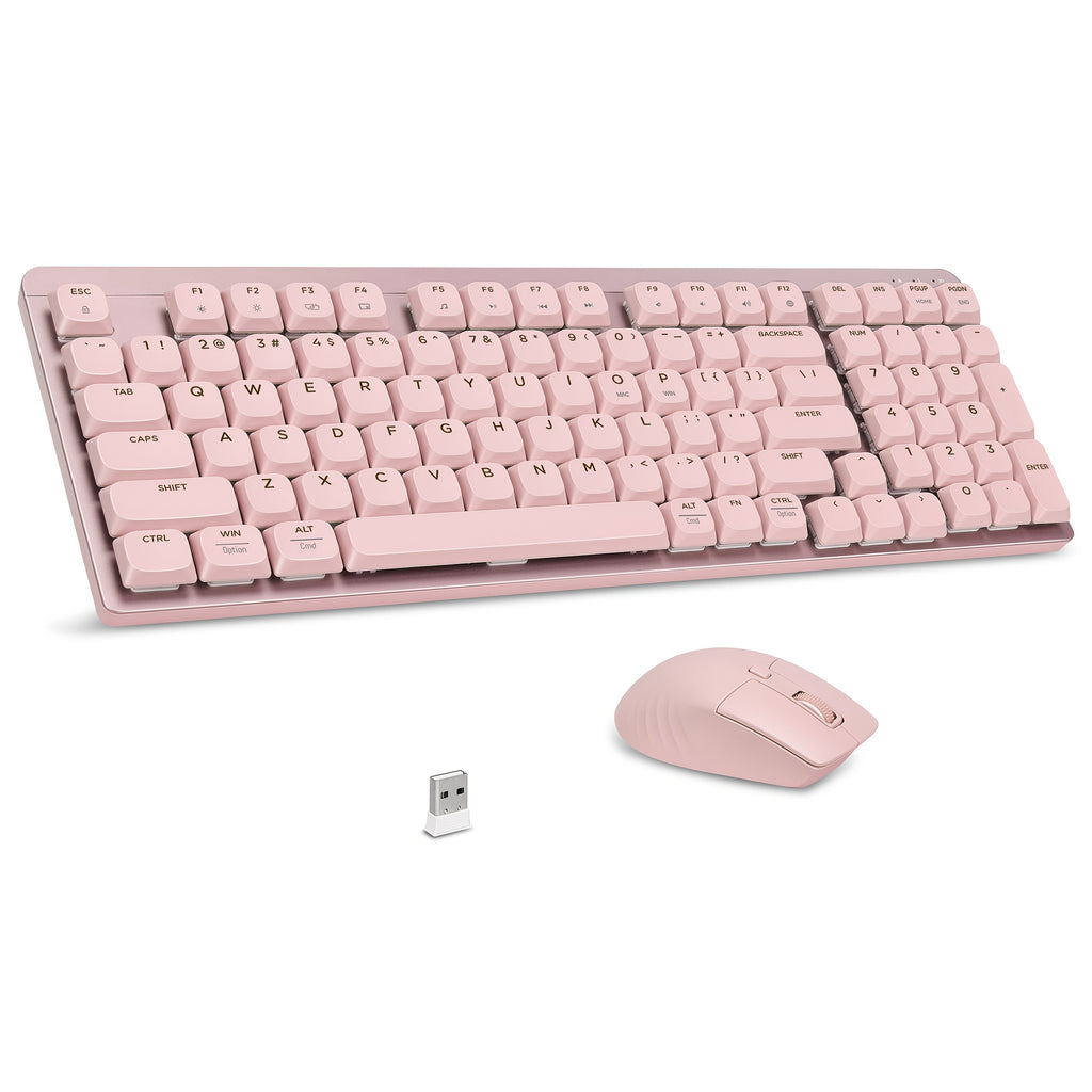 LeadsaiL FA98 Wireless Mechanical Keyboard And Mouse, 2.4Ghz Cordless Mechanical Keyboard And Silent Mouse, Low-Profile Red Switch, 98-Key Compact Slim 96% Keyboard for Windows/MacOS PC Laptop