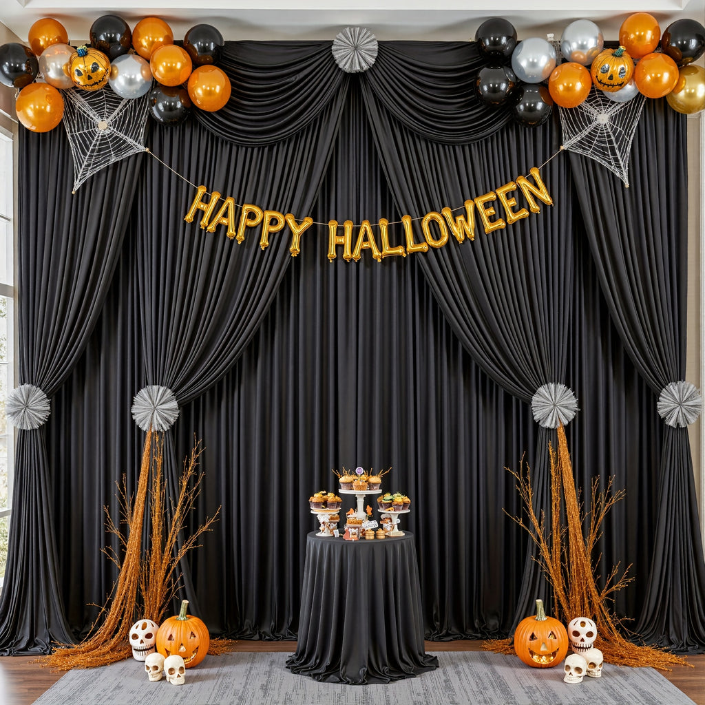 2pcs, 5Ftx10Ft White And Black Backdrop Curtain Ideal for Parties And Weddings, Wrinkle-Resistant Photo Curtain Background Fabric Trim Perfect for Wedding Backdrops, Christmas, Halloween, And Birthday Celebrations