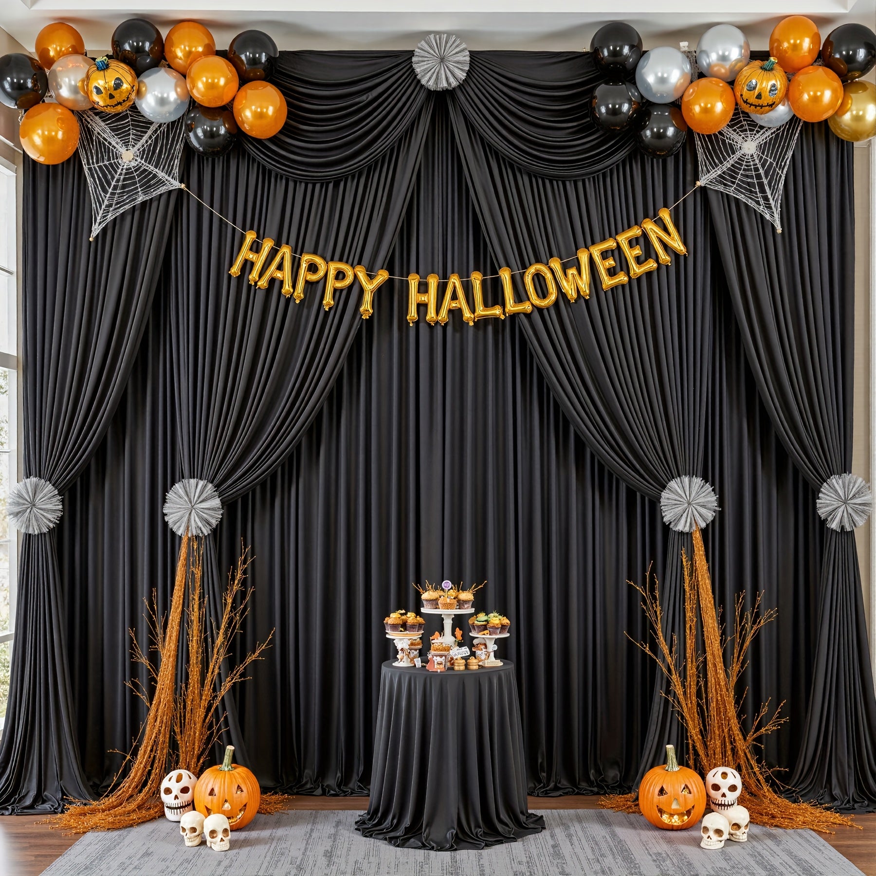 2pcs, 5Ftx10Ft White And Black Backdrop Curtain Ideal for Parties And Weddings, Wrinkle-Resistant Photo Curtain Background Fabric Trim Perfect for Wedding Backdrops, Christmas, Halloween, And Birthday Celebrations