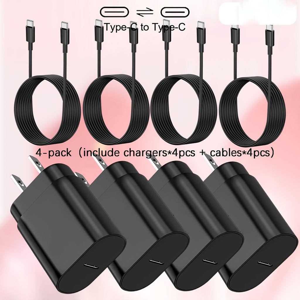 [Fast Charging Set] 4-Pack Type-C Fast Charging Wall Charger And 4Ft Cable Set, Compatible With S23/S22/Note Series