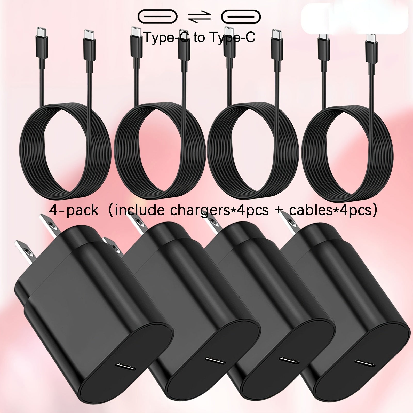 [Fast Charging Set] 4-Pack Type-C Fast Charging Wall Charger And 4Ft Cable Set, Compatible With S23/S22/Note Series