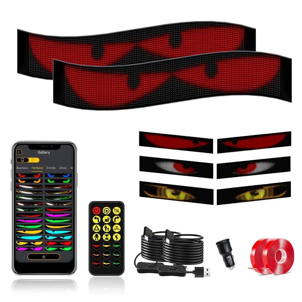 2pcs LED Devil'S Eye Headlights, Remote Control And APP Control, Animation/text Flexible LED Matrix Panel, USB 5V Programmable, Suitable For Car Decoration