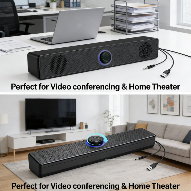 PC Wired Soundbar Speaker, USB Wired Computer Soundbar, Stereo Surround Sound Bar Speaker with Knob Volume Control, No Wireless And Battery, for PC Desktop Laptop Monitor