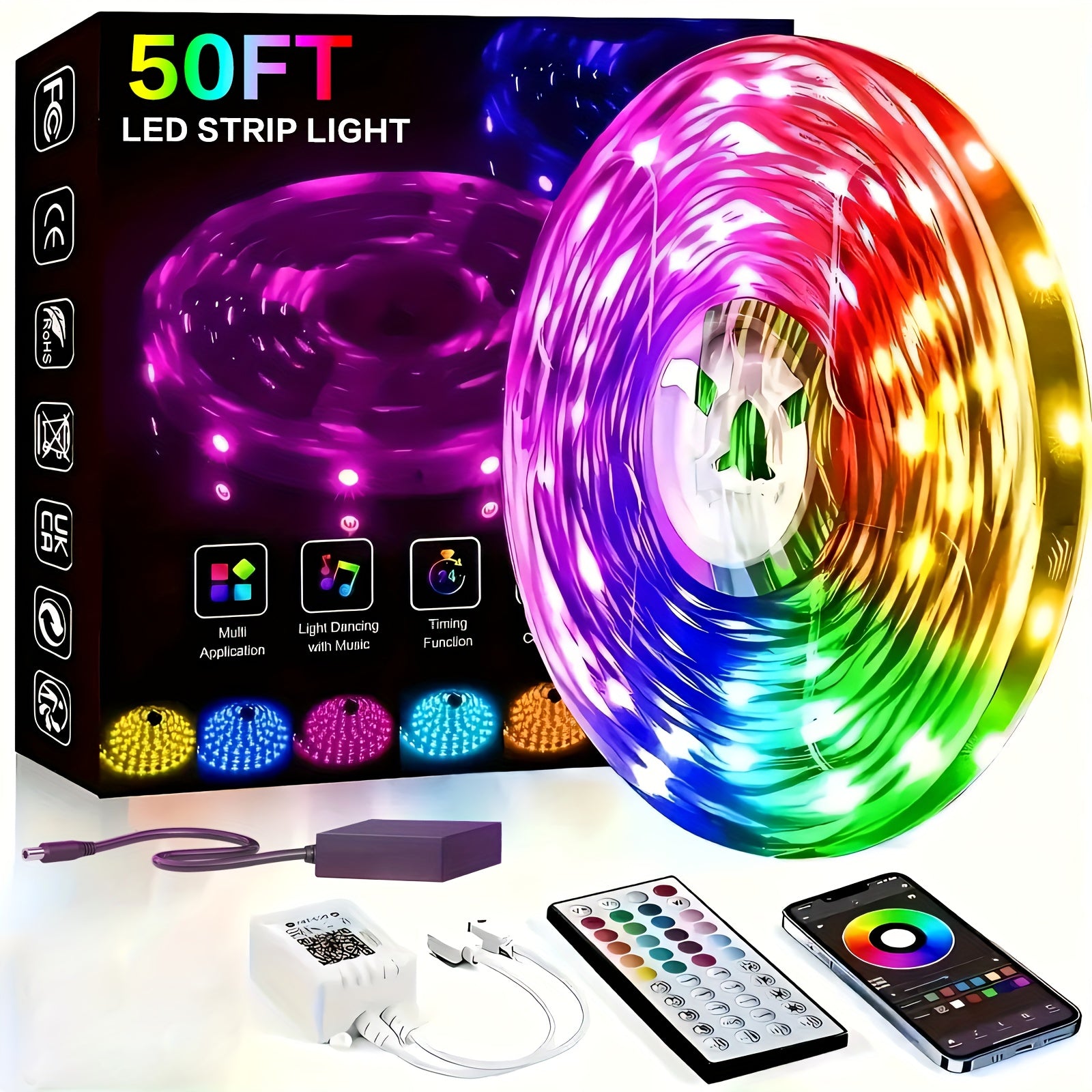 [Christmas Holiday Lighting] 200-50ft LED Light Strip RGB Color-Changing - 44-Key Remote Control, DIY Mode, And Dimmable, Suitable For Bedrooms, Living Rooms, Christmas Parties, Home Decoration, And Holiday Lighting
