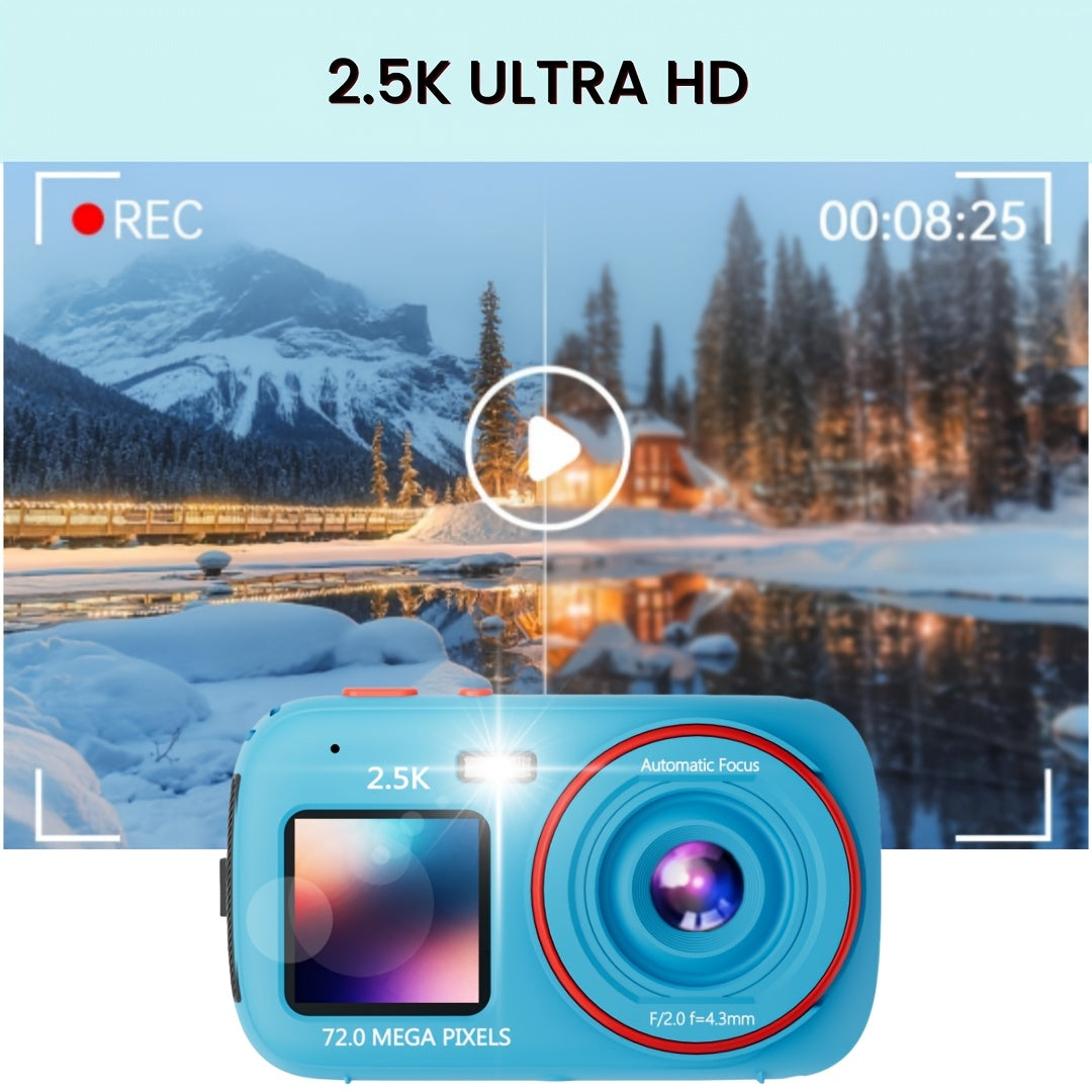 Digital Camera, Vlogging Camera, 72MP 2.5K Compact, 16X Zoom, Auto Focus - Vintage CCD Camera with 32GB Card - Ideal Retro Gift for Teens, Begginers