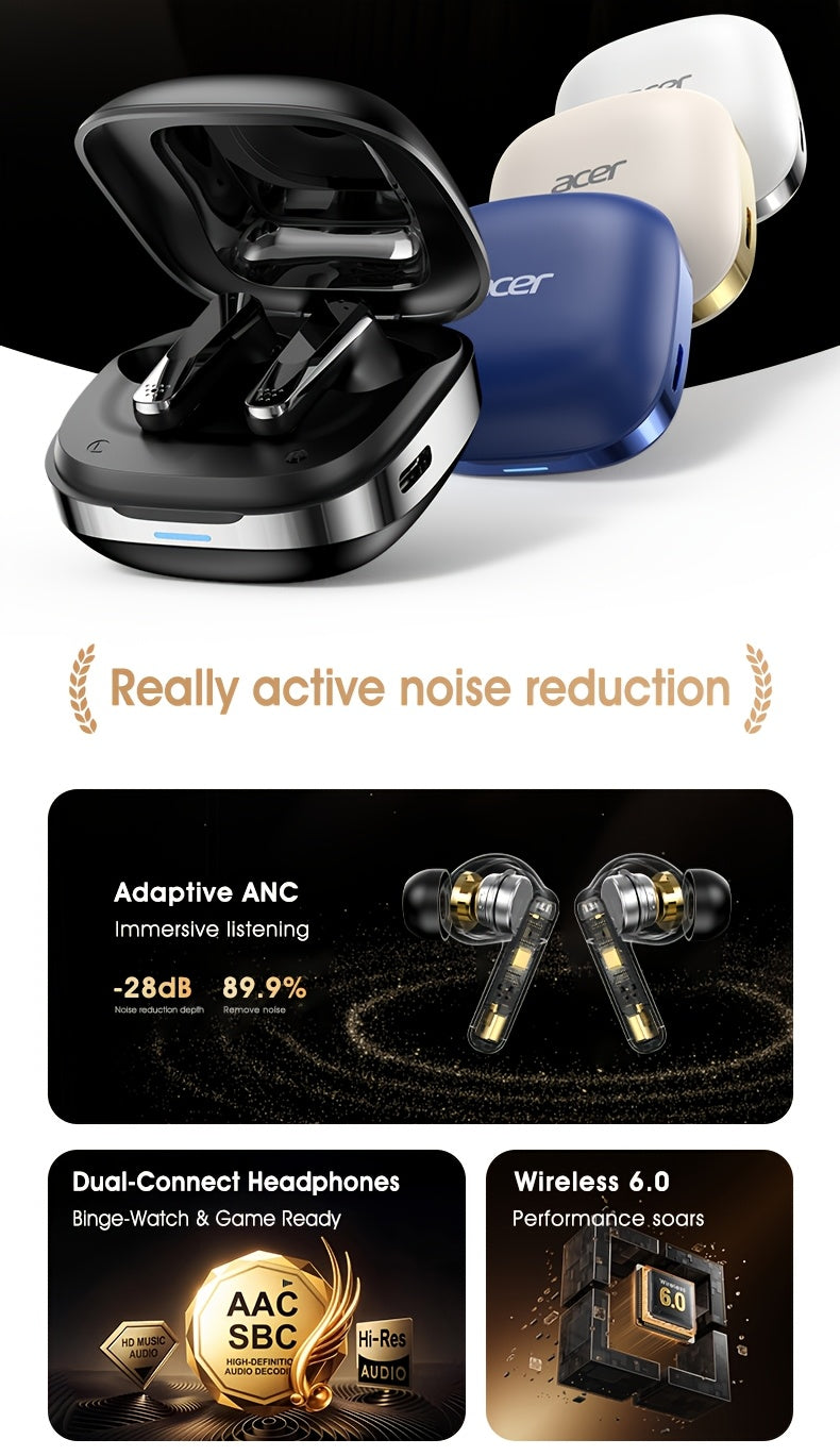 Acer New Wireless Wireless Earbuds, Mini In-Ear Headphones, With Noise Cancelling Microphone, Portable Lightweight Design, Long Battery Life, Wireless 5. 4 Headset Bass Stereo, Touch Control, Suitable For Phone Laptop Pad Mobile, Exercise
