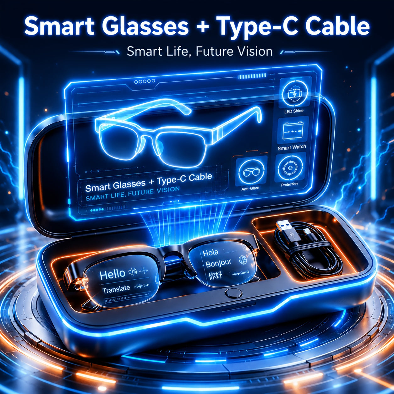 2026 Smart Audio Glasses Gift Set with Case, AI Translation Glasses, Bluetooth Glasses, Open Ear Audio Glasses with Built In Mic, Hands Free Calling Wireless Music Smart Fashion Glasses for Travel Driving Outdoor Business Tech Gift