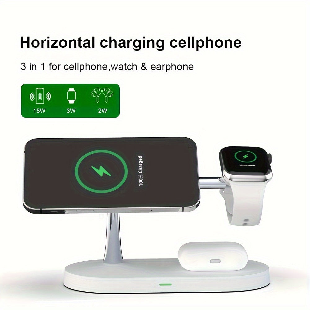 TIMESS-3in 1 Fast Charging Station with QC3.0 Adapter, Magnetic Wireless Charger Stand for iPhone 15, 14, 13, 12, 11/ Pro/ Max/ Mini/ Plus, X, XR, XS/ Max, SE, 8/Plus, for iWatch 1-9, for Airpods 3/2/Pro