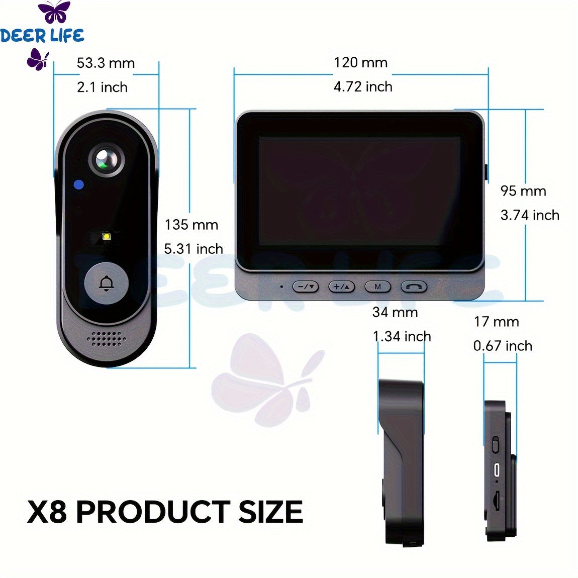 Smart HD WiFi Doorbell, High Quality High-Quality Wireless Camera with Night Vision, Voice Converter, Photos & Videos, 4.3-Inch Screen, 365-Day Standby, Infrared Night Light, Expandable to 128GB Storage, Auto-Recording and Live Call, Home Pet