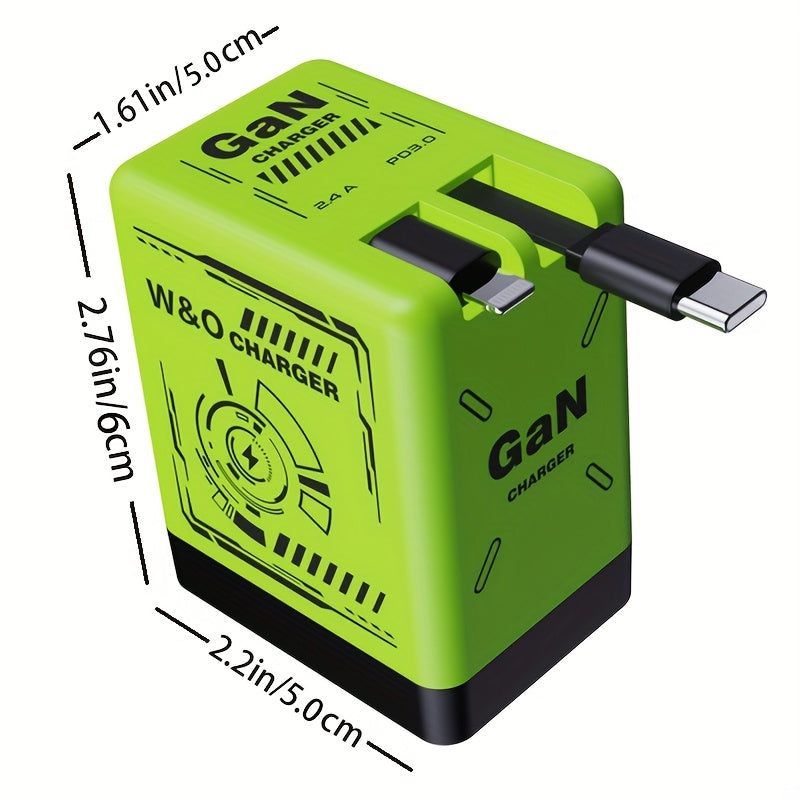 [Christmas Gift] Portable 66W/120W Gan Fast Charger With Retractable Cable And Foldable Plug, With Portable Retractable Charging Plug, Travel Adapter For Iphone 17/16/Pro/Pro Max/15/14, For Galaxy/Ultra Series - Green/Yellow/Black - Christmas Gift