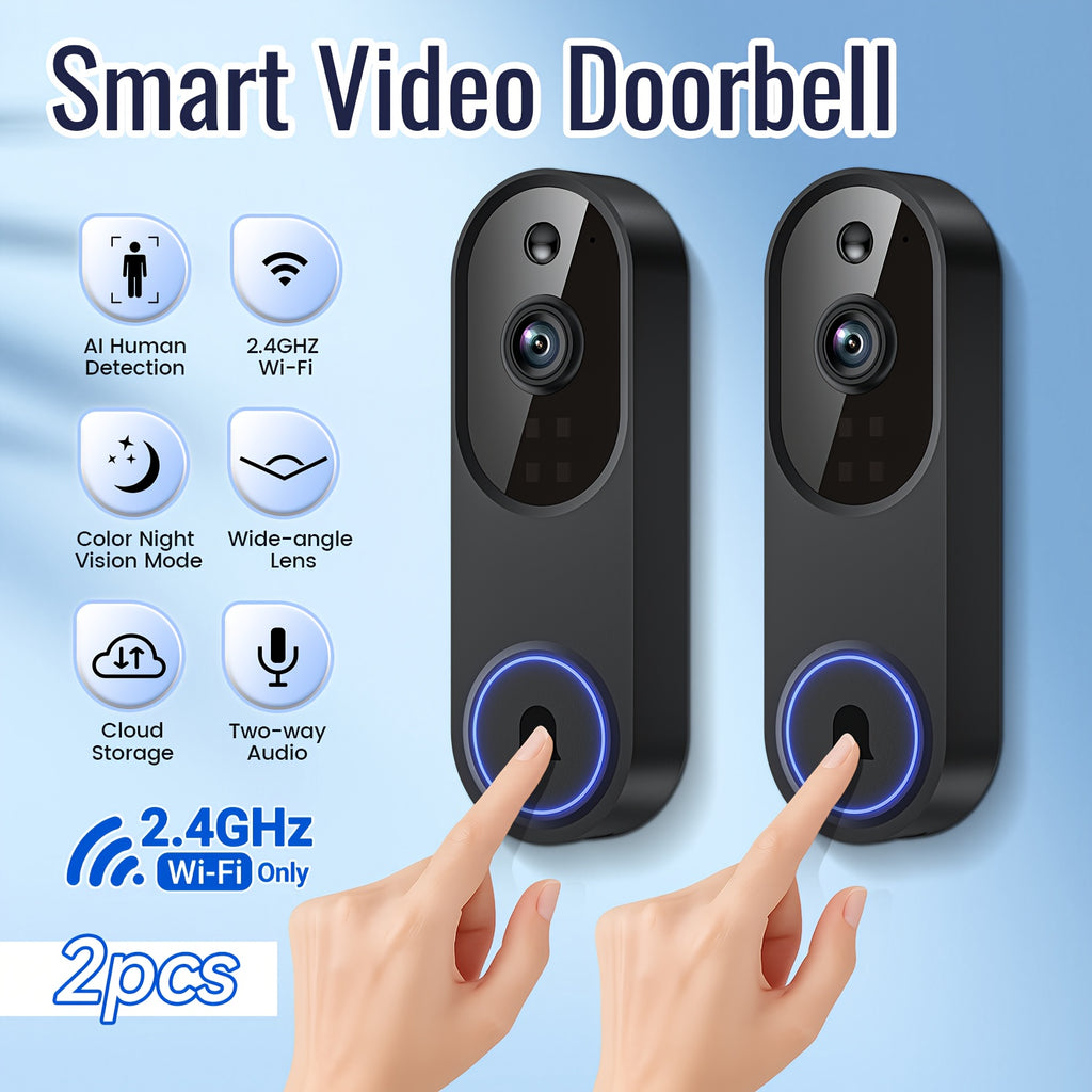 2pcs/ Smart Video Doorbell, Two-Way Voice, Real-Time Viewing, 2.4G/5G WIFI Wireless Connection, 720P Color Night Vision, AI Vehicle And Person Detection, 166° Full View Screen, 1pc Multi-Combination, No Wiring Required