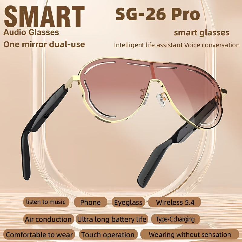 New Smart Audio Glasses with Stereo Sound Quality, Touch Control Adjustment, Clear Call Quality, Intelligent Noise Reduction, Type-c Charging, Rechargeable Battery, Ultra-long Standby Time, Fashionable And Stylish, Suitable for Travel