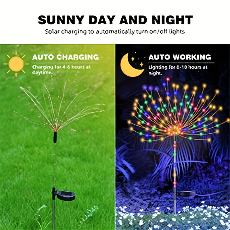 2 Packs Outdoor Solar Firework Lights - Decoration, for Pathways, Gardens, Courtyards, Parties, Weddings, Holidays, Christmas Decor, Solar Ground Lights, Lawn Lights, Halloween Decoration Lights, Ambient Lighting, -Saving Lighting