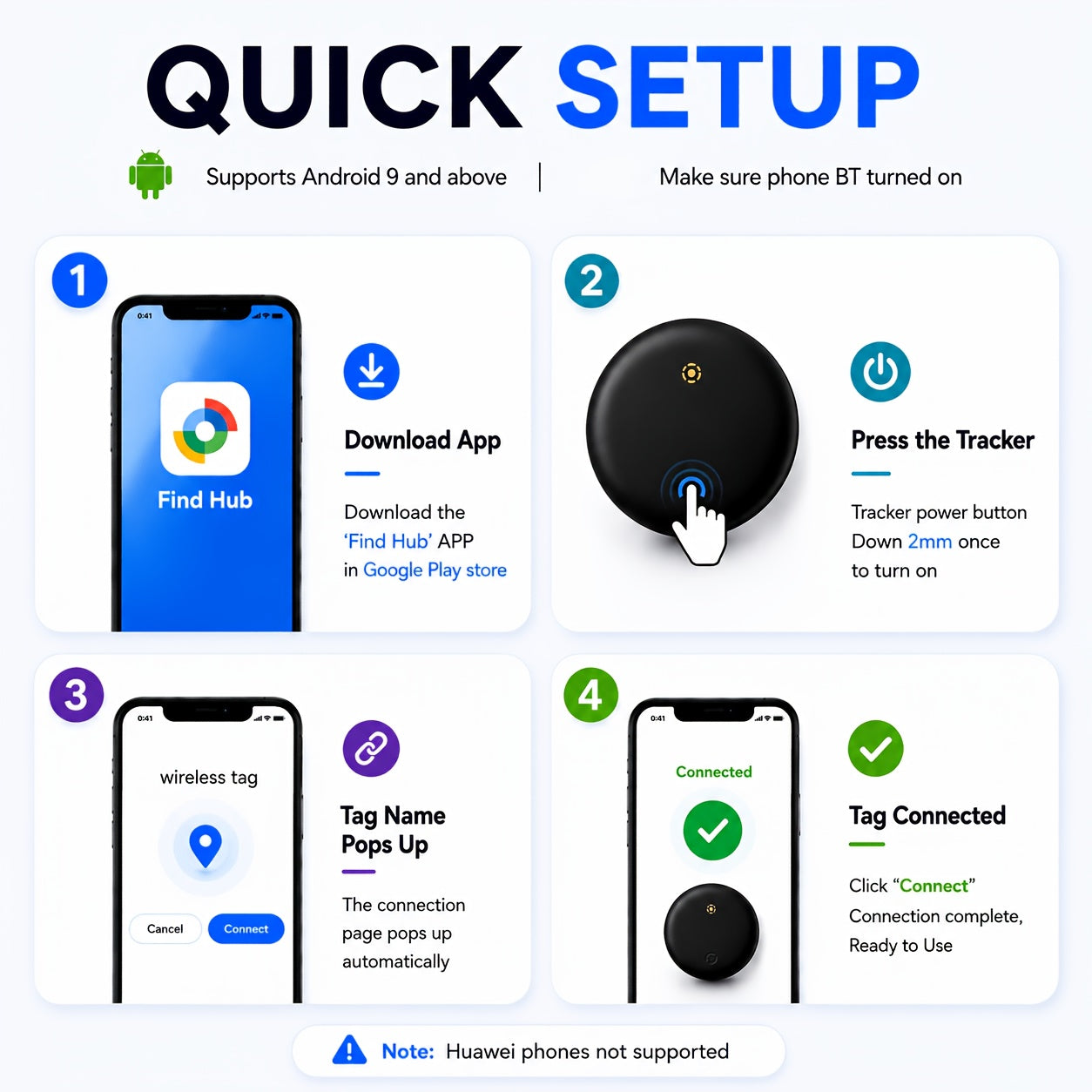 4 Pack Android Air Tracker, for Android Phones Item Locator Google Certified Key Finder/Luggage Tracker/Item Locator Compatible with Google Find My Device App(Find Hub),, (Not for IOS)