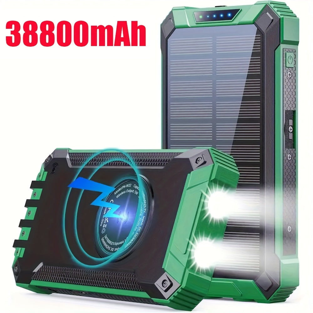 [Solar Power Bank] 32800/38800mAh Solar Power Bank Wireless Charger Built In 4 Cables 6 Outputs 15W Fast Charging Power Bank With Dual Flashlights -for Travel, And Camping External Backup Battery Pack, Emergency Backup For GPS, Flashlights, For IPhone 17/