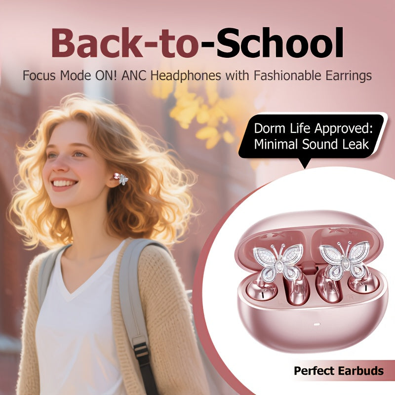 Clip On Earbuds, Open Wireless Earphones, With Detachable Beautiful Synthetic Gemstonestone Earrings, HD Stereo Sound, ANC Noise Reduction, Hands-Free Call, Designed For Exercise/ Sports/ Work/ Study/ Outdoors, Compatible With All Smartphones