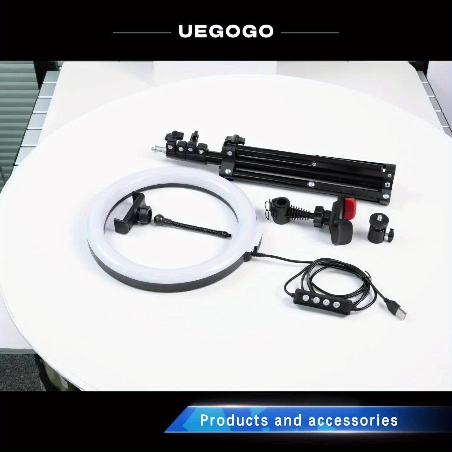 UEGOGO LED Photo Ring Light with 43-Inch Adjustable Stand Phone Holder, USB Powered Studio Lighting for Photography, Video Recording, And Streaming - Portable Circle Fill Light for Outdoor Use
