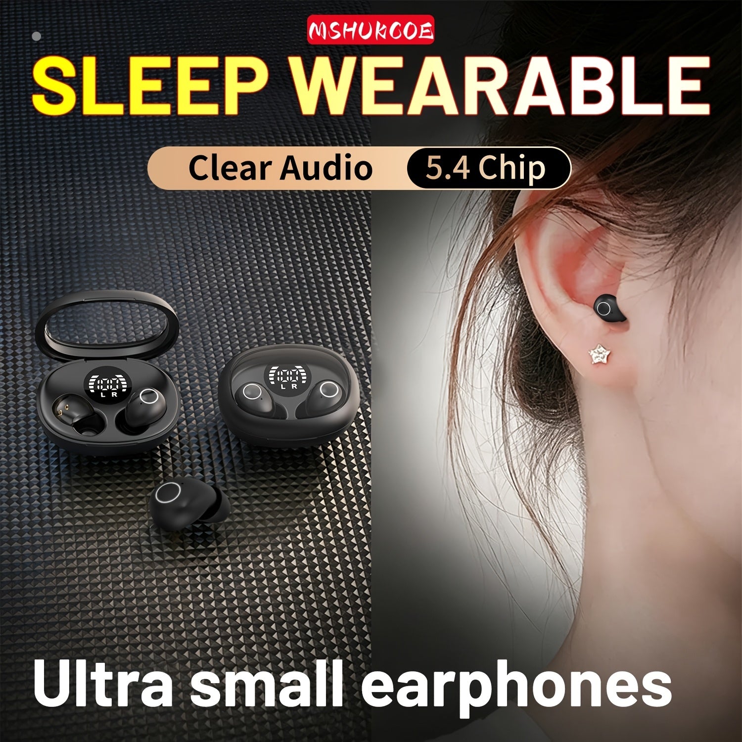 MSHUKCOE Ultra Compact Mini Wireless In Ear Wireless Earphones 5.4- True Wireless, Noise Cancelling, High Fidelity Sound Quality, All Day Invisible Design, Touch Control, USB-C Charging, Choice For Running And Sleeping, Compatible With All Phones