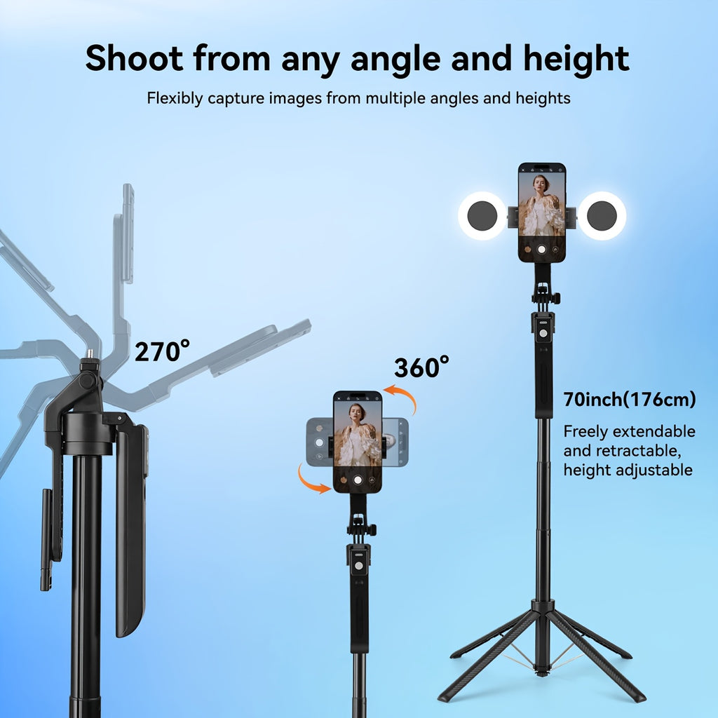 The 2025 Auto-Tracking Phone Tripod Delivers 360° Facial Tracking, Includes A Remote And Fill Lights, Adjusts to Any Height with Its Sturdy Base, Works with Phones/cameras/live Streaming, And Makes A Perfect Holiday Gift.