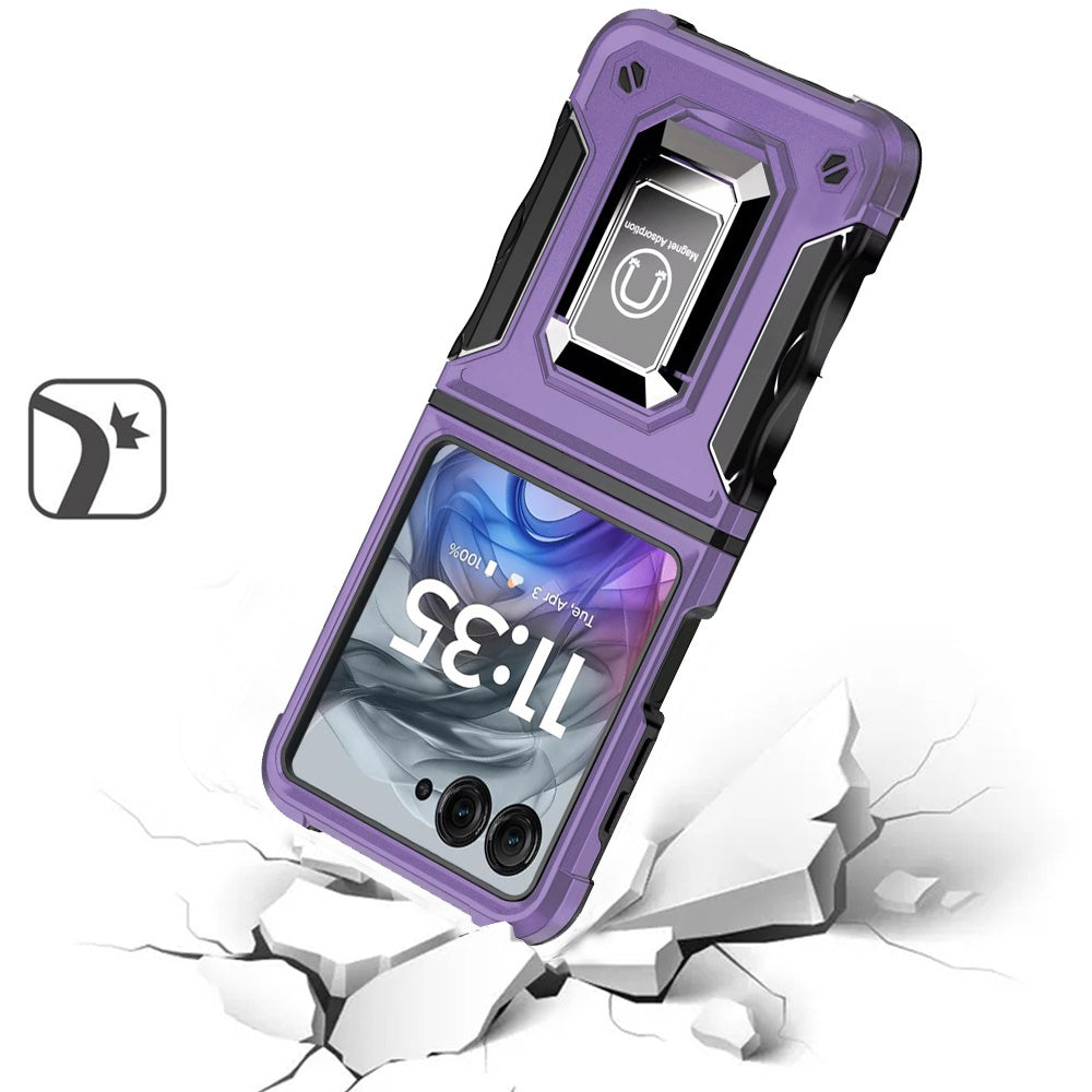 For Motorola Razr 2024 Phone Case, Defender Metal Magnetic Ring Stand Hybrid Cover