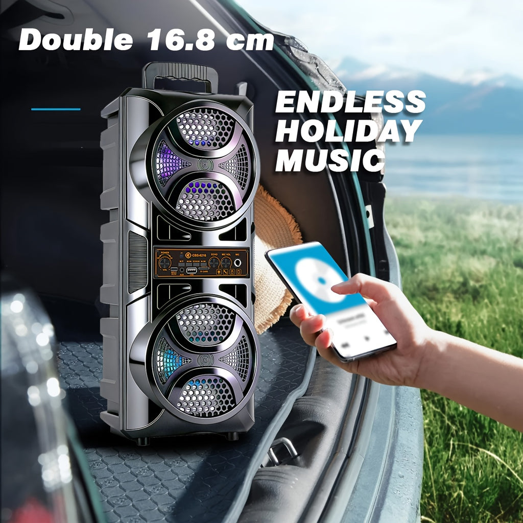1200W Polk-Level Sound Portable PA Bluetooth Speaker with LED Lights, Wired Microphone Included, Rechargeable Wireless Speaker, Support AUX, USB, FM for Party, Outdoor & Holiday Gift