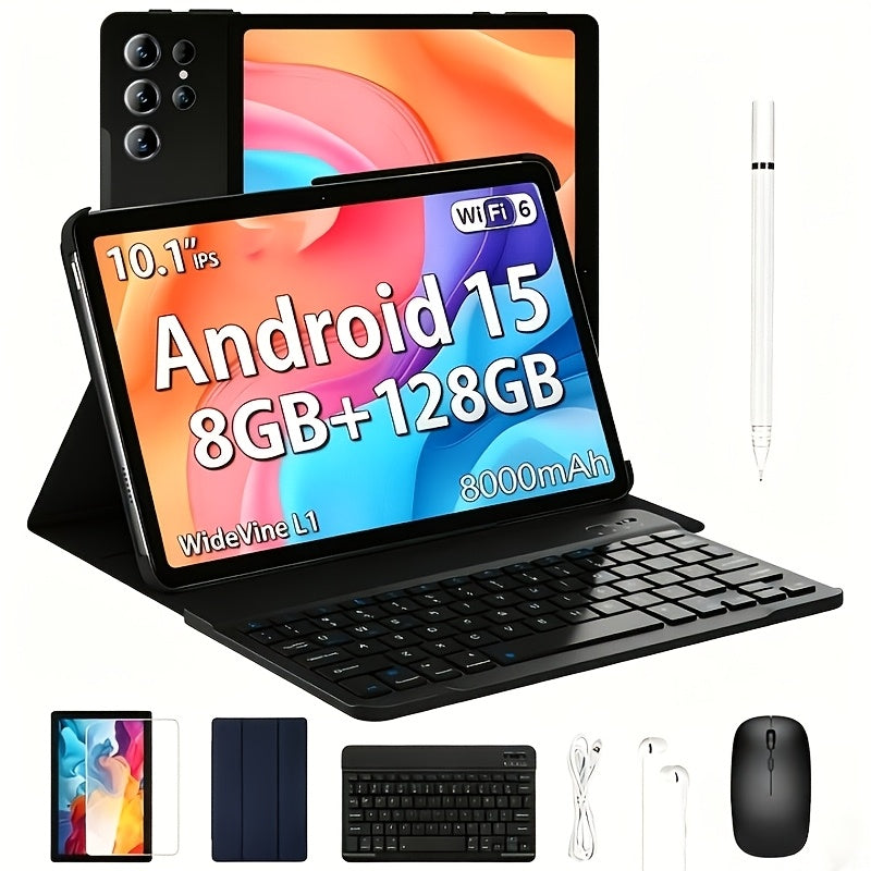 [2in 1 Tablet] Android 15 Tablet Latest Tablets, 10.1 Inch Tablet 8GB RAM 128GB ROM, 8000mAh Battery 2in 1 Tablet with Keyboard, Case, Stylus Without Electricity., Tablet PC, 5G Wifi, 5MP+16MP Dual Camera, 1280 * 800 FHD IPS Screen, Tablet, Pad
