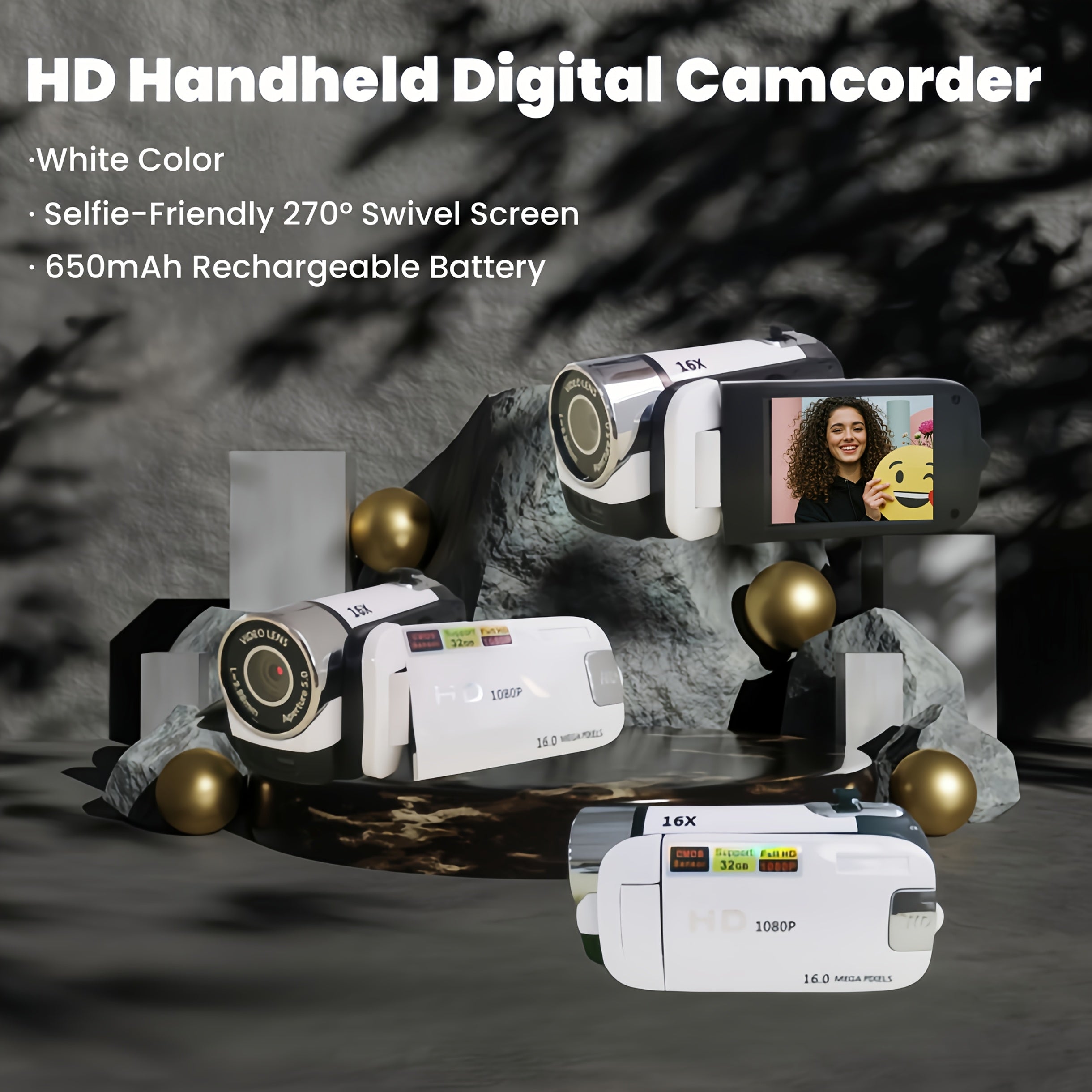 1080P Portable Digital Camcorder, Rotate Screen Digital Camera with Rechargeable Battery And 32G Memory Card Support Selfie, Suitable for Travel Photograph And Friend Gathering And Growth Recording