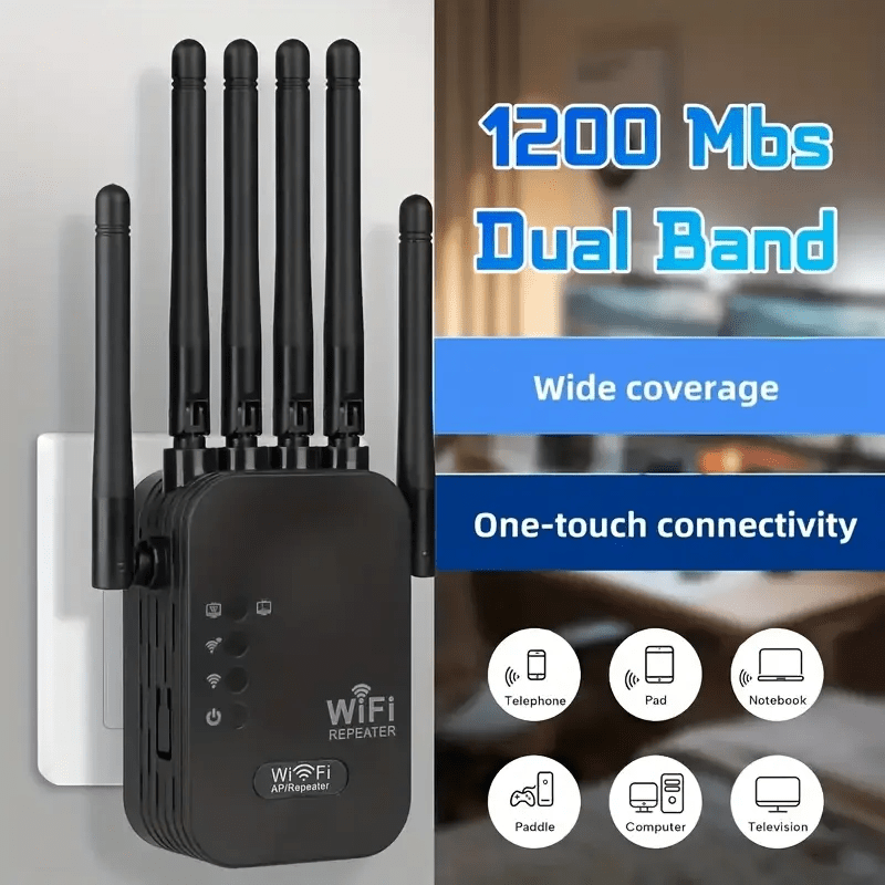 WiFi 6 Signal Enhancer - Black Model, Equipped with 6 Antennas, Wide Coverage, Wall Penetration, Support for Smart Routers, Modern WiFi Enhancer, Compact WiFi Enhancer, Coffee Shop Internet Accelerator, Portable Repeater Stable Connection