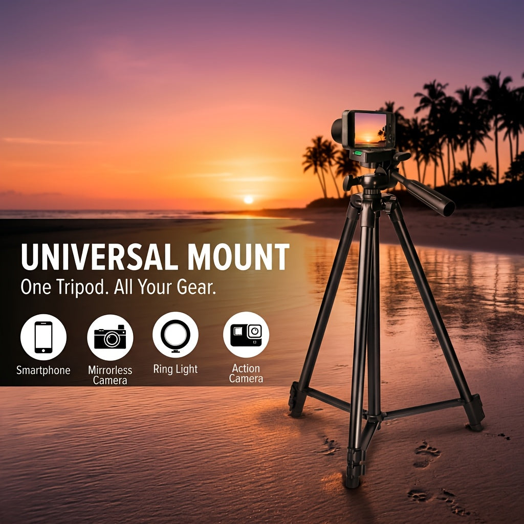 50" Tripod Stand for Camera, Phone Tripod Stand, Aluminum Travel Tripod with Quick Release Plates, Phone Clip & Carrying Bag, Camera Stand, Tripod for Cellphone, for DSLR, Smartphone, Action Camera, Ideal for Vlogging/Live Streaming/Outdoor Travel