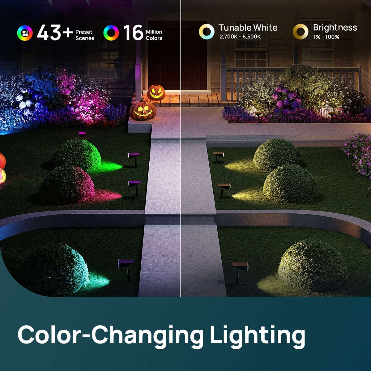 Smart Solar Outdoor Lights, Smart Color Changing RGB Spotlights, Waterproof, APP/Voice Control, Cool/Warm White/Color Changing, Landscape Accent Lighting, Light Shows And Music Sync, Timer And Schedule Supported, For St. Patrick'S Day Decorations Fo