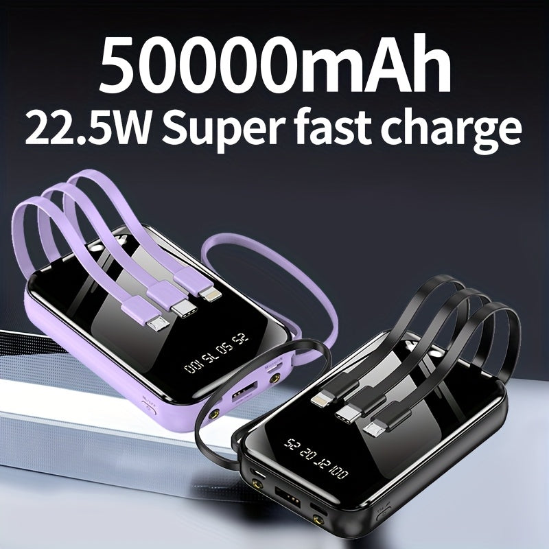 Portable Large Capacity Mobile Power Bank, Spare Battery Pack, Fast Charging, Built-in Intelligent Digital Display Of Power/multiple Data Cables/flashlight, Outdoor Portable Emergency Power Supply Device, Gift For Relatives And Friends