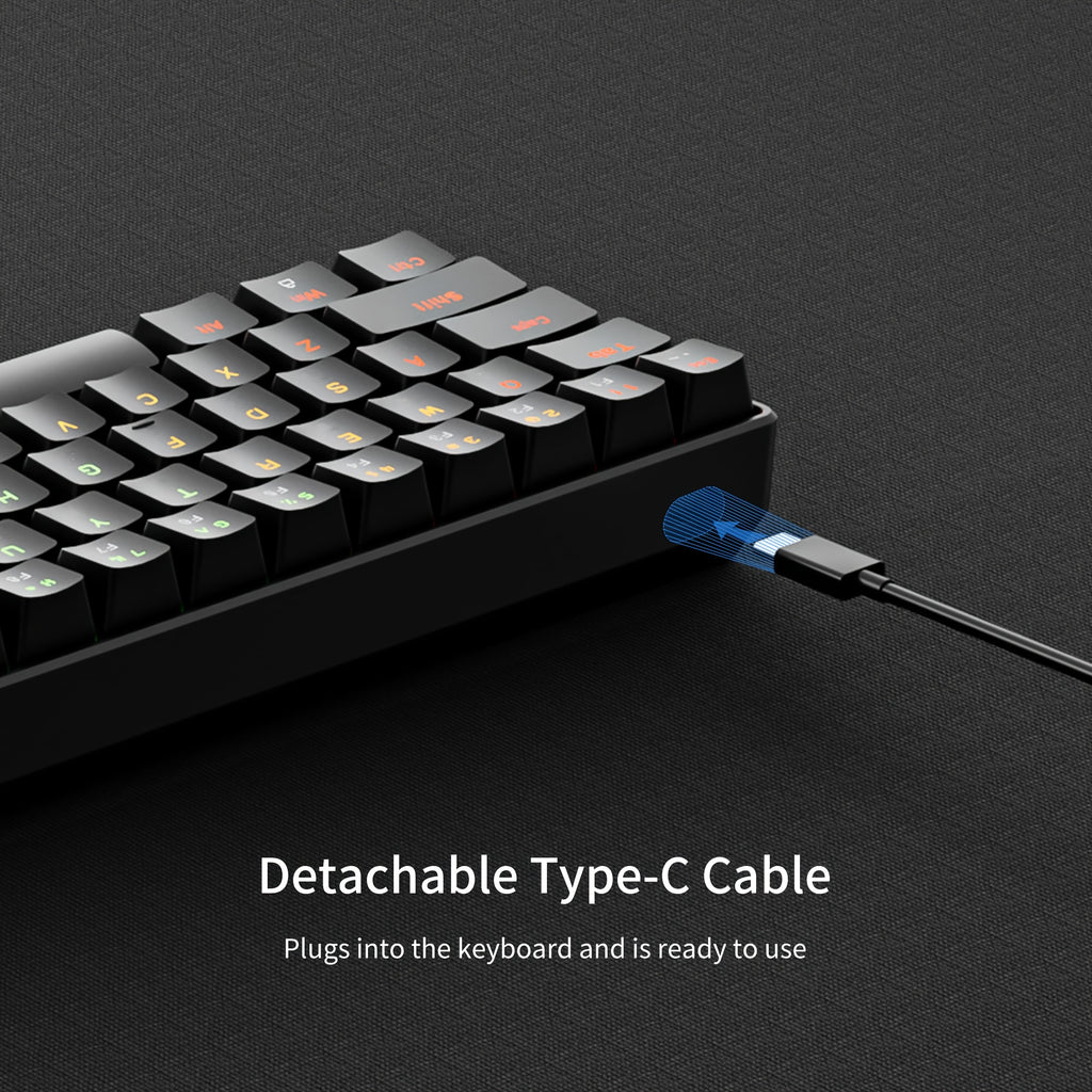 Hot Swappable Blue Switch Red Shaft 61-Key Mechanical Wired 60% Mechanical Gaming Keyboard, RGB Backlight Keyboard, Portable Mini Keyboard, Suitable for Windows Laptop, Cyan Axis