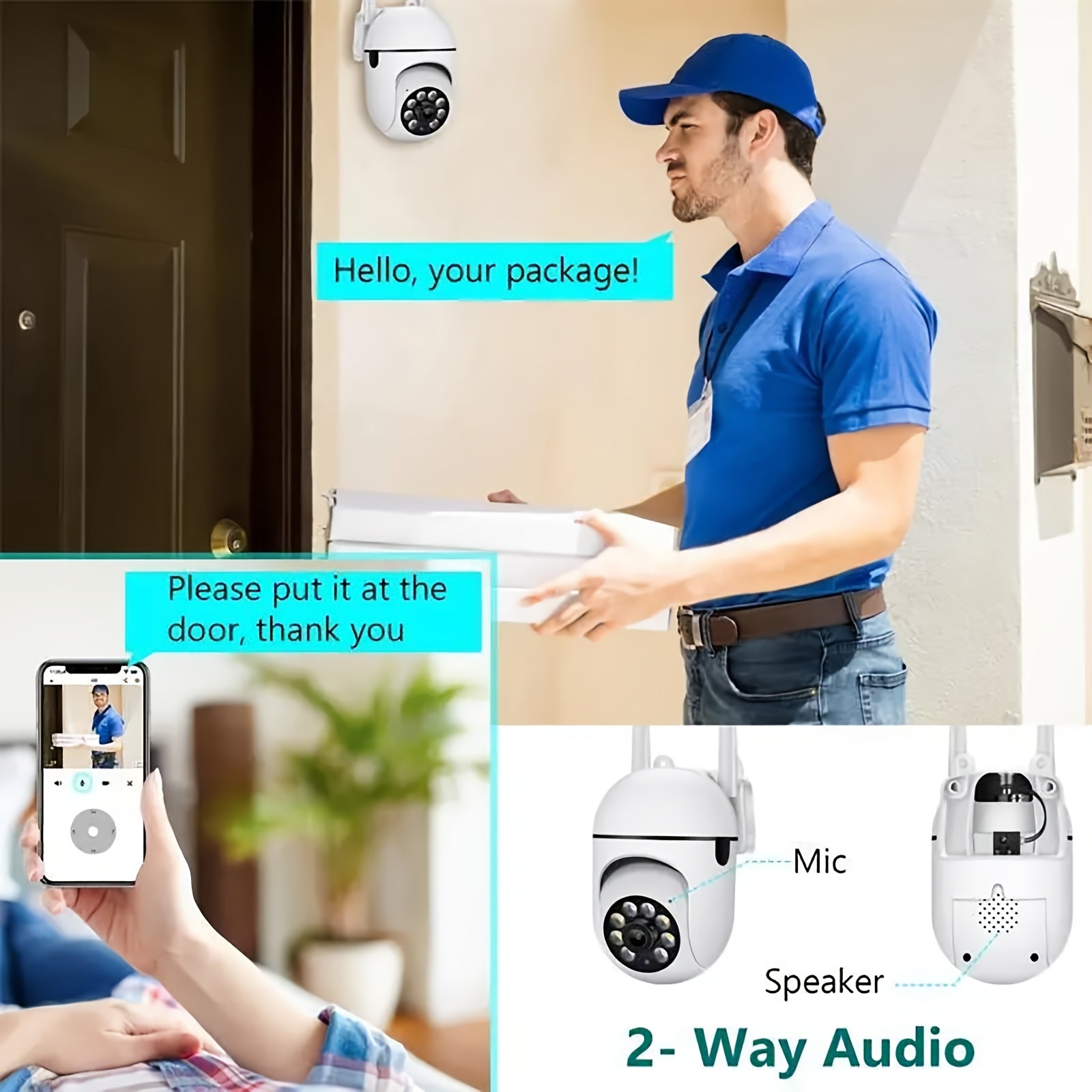 [Wireless Camera] 2pcs Wireless Camera, AI Motion Detection, Dual-Band Wifi, 355° Pan And Tilt, Video, Two-Way Audio, Full Color Night Vision, Cloud And SD Storage
