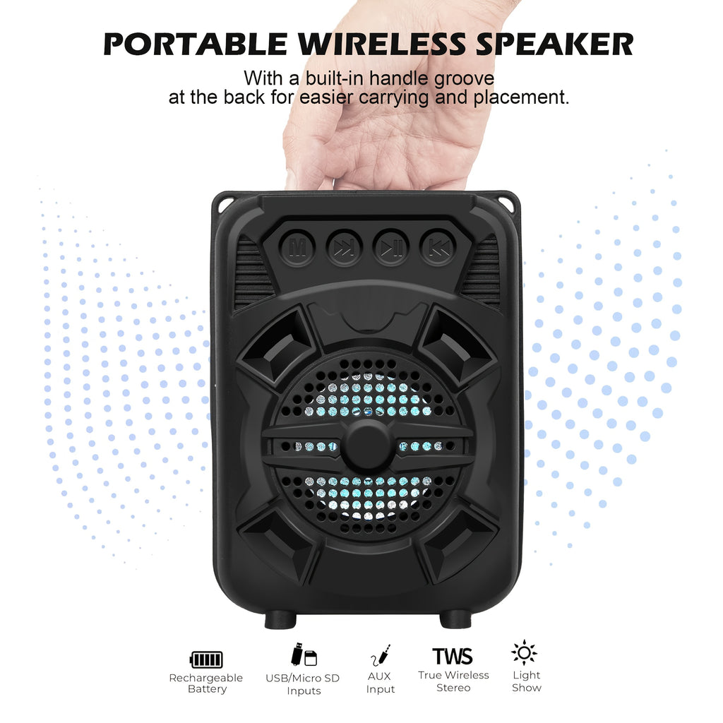 Wireless Speakers, Loud Sound, Wireless Stereo, High Quality, Extra Bass, LED Light, Portable Compact Speaker for Shower, Outdoor, Beach, Home, 10 Hours Playtime. Gifts for Men And Women