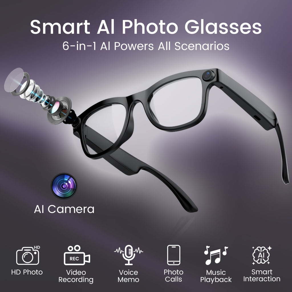 KLZO-AI Smart Glasses with 2MP HD Camera, Real-Time Voice Translation (100+ Languages), Bluetooth Calling & Music Player, Lightweight Wearable Recording Glasses Camera Glasses Ai Smart Glasses with Camera