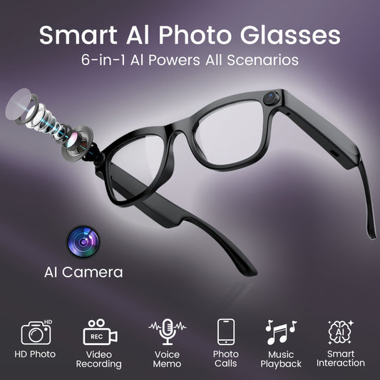 KLZO-AI Smart Glasses with 2MP HD Camera, Real-Time Voice Translation (100+ Languages), Bluetooth Calling & Music Player, Lightweight Wearable Recording Glasses Camera Glasses Ai Smart Glasses with Camera