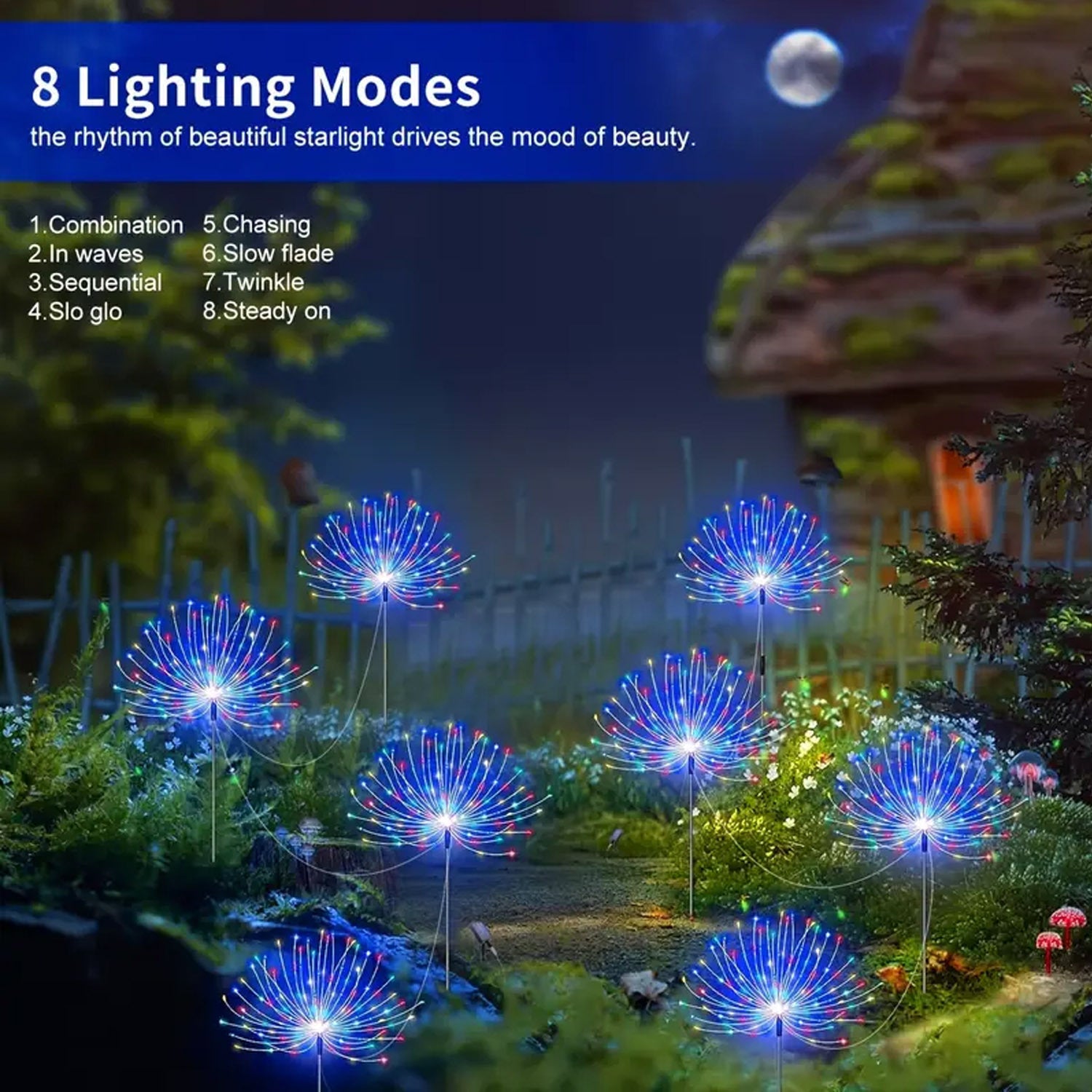 12Pack4PAack Solar Garden Decor Outdoor Lights, 8-Mode Solar Firework Lights, Christmas Outdoor Solar Garden Lights Fairy Firework Decor, Courtyard Pathway Solar Flower Pots Balcony Garden Decor