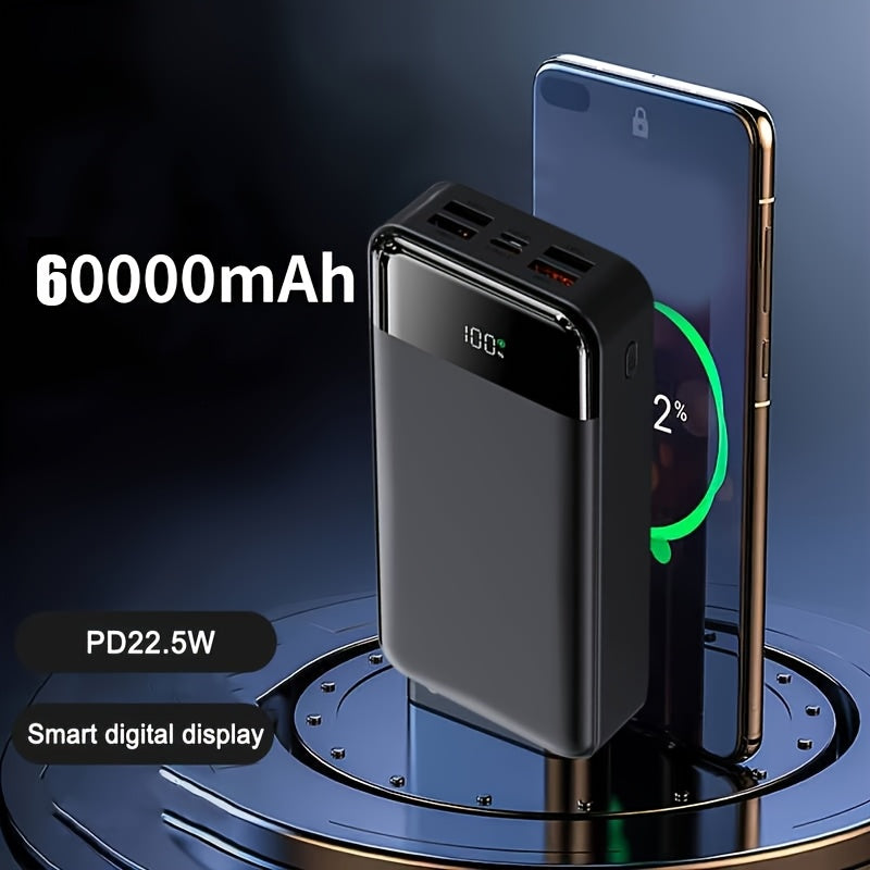 60000mAh Large-capacity Portable Power Bank, 22.5W Fast Charging Equipped with Light/LED Power Display, Suitable for Charging Android Electronics/mobile Phones And Other Equipment, Outdoor Travel/Camping Removable Emergency Power Supply Device