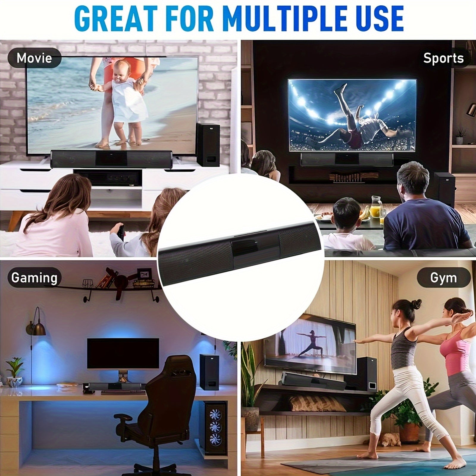 [Thanksgiving Holiday] Sound Bars for Smart TV, 13-Inch Wireless TV Soundbar Speakers, with TF/AUX/FM/USB/TWS, Surround Sound System, Crisp Sound And Easy Setup, Soundbar for TV, PC, Projector, Perfect for Thanksgiving Party, Winter Holiday