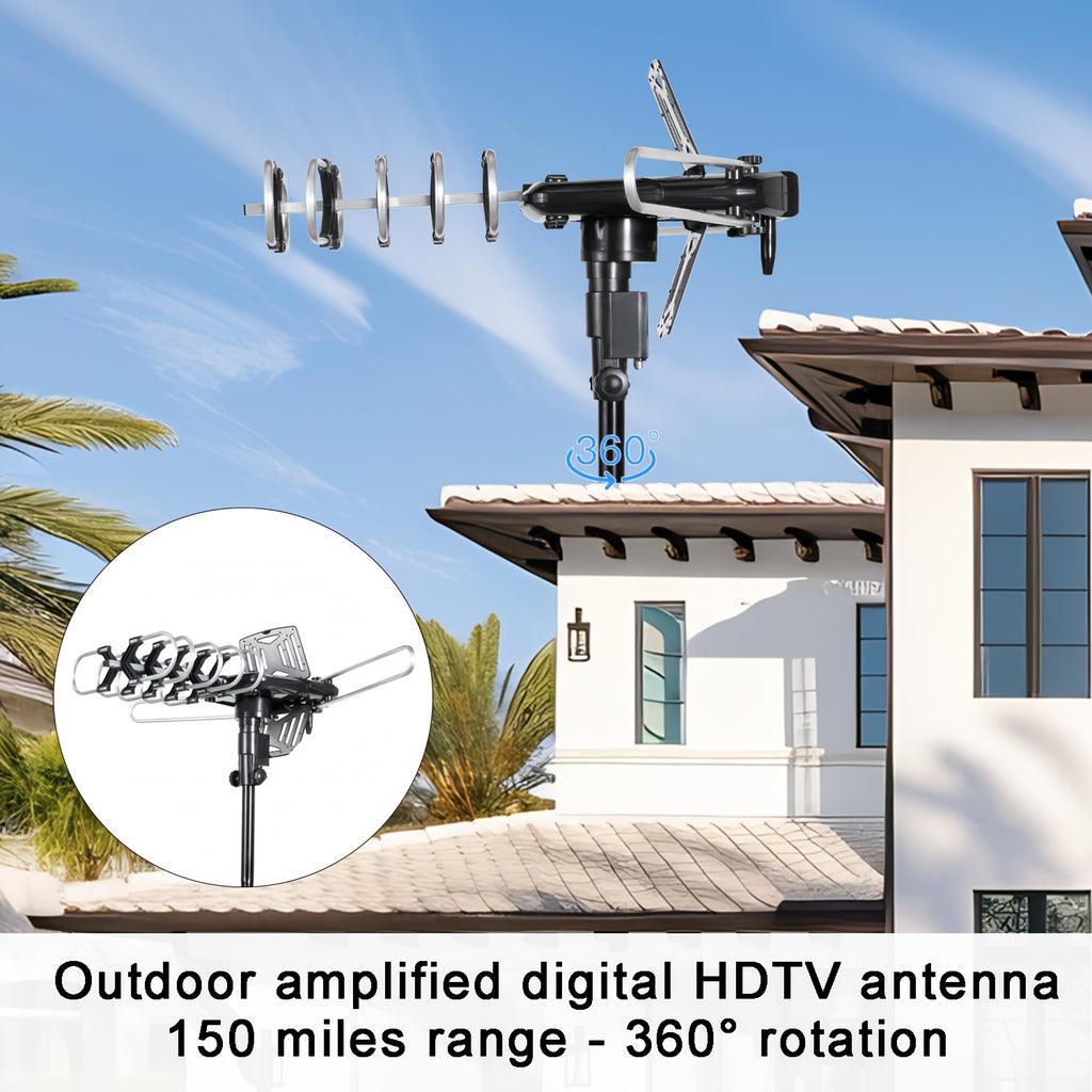 2026 Newest Outdoor TV Antenna,150 Mile Long Range Long Range Smart TV Antenna,Supports 4K 1080P HD Smart TV VHF UHF, for Attic or Outdoor, Easy Setup - Without Pole