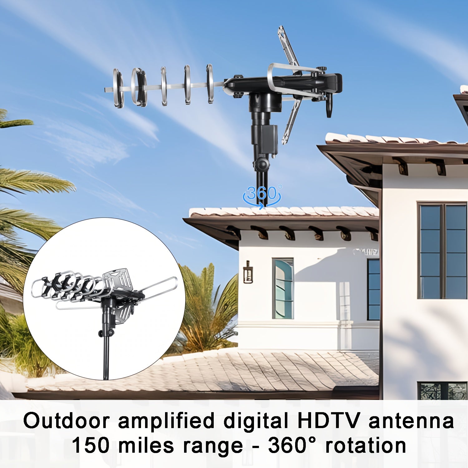 2026 Newest Outdoor TV Antenna,150 Mile Long Range Long Range Smart TV Antenna,Supports 4K 1080P HD Smart TV VHF UHF, for Attic or Outdoor, Easy Setup - Without Pole